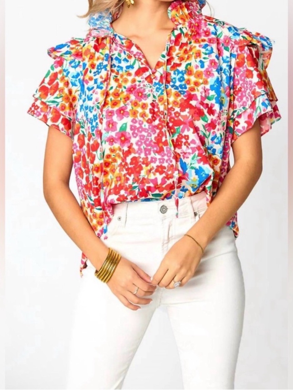 Buddy Love Shauna Ruffle Shoulder Top in Berry Blue